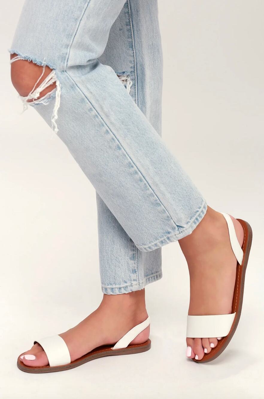 Steve Madden Alina White Slingback Flat Sandals Vegan Leather Size 7